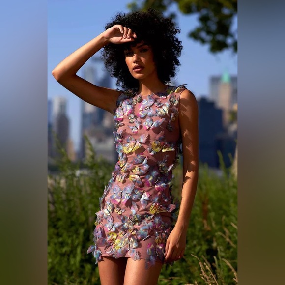 Cynthia Rowley Butterfly Embellished Organza Dress - Picture 2 of 11